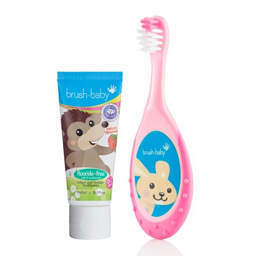 Brush-Baby Baby Non-Fluoride Strawberry Toothpaste (0-2 Years old) + FlossBrush 0-3 years